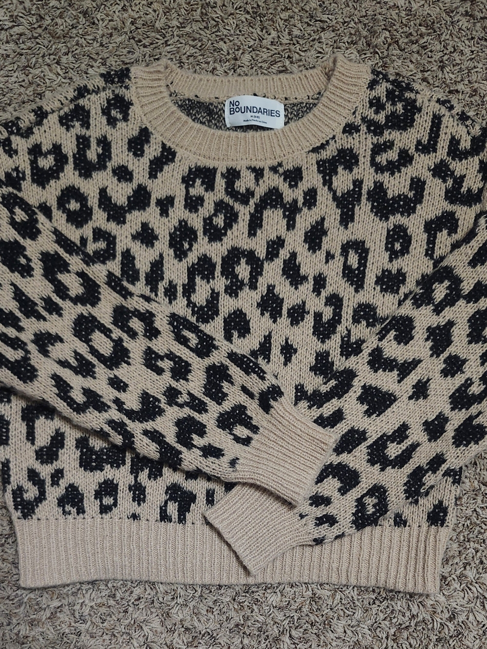 No Boundaries Tan and Black Leopard Crewneck Sweater